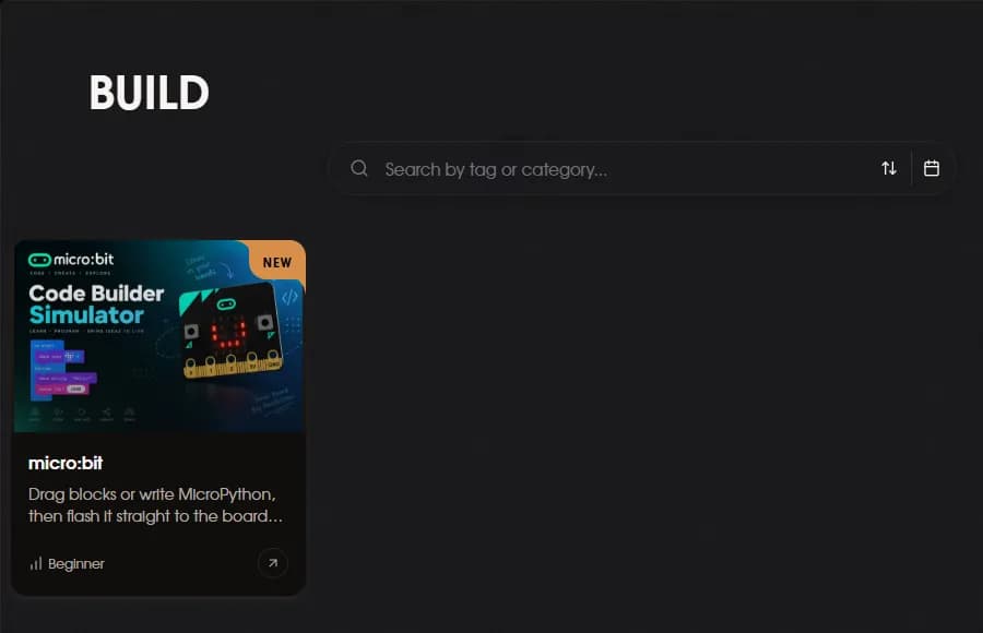 The Embed Club Build page, listing the boards you can program
