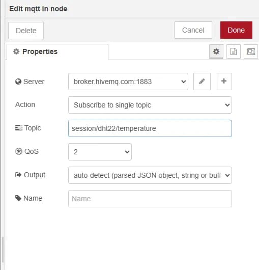 First node: the temperature topic.