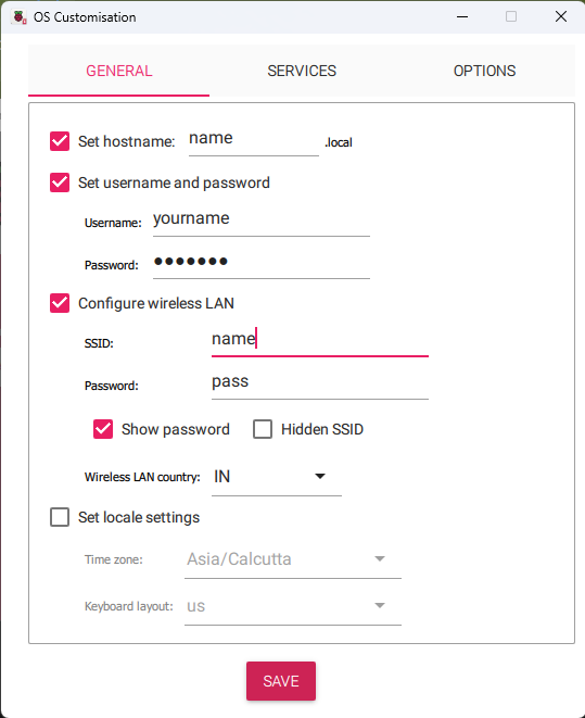 General settings tab