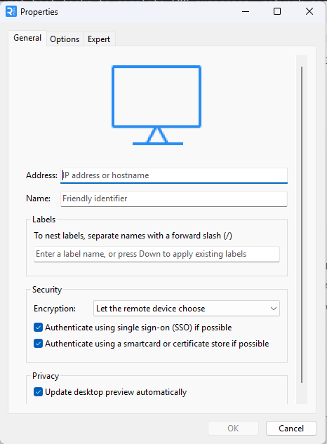 RealVNC New Connection Dialog