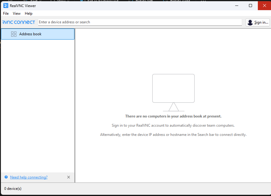 RealVNC Viewer - Blank Address Book