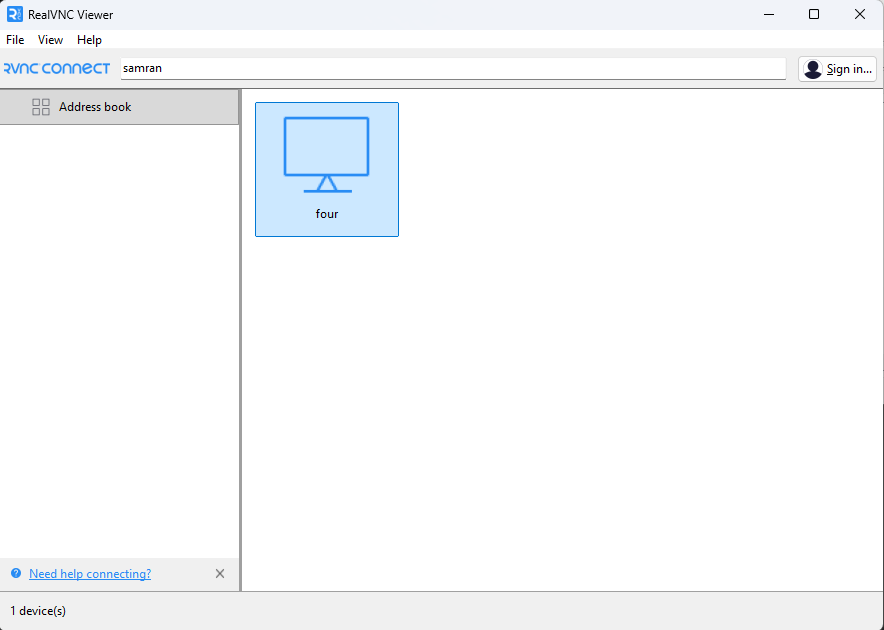 Saved VNC profile in Address Book