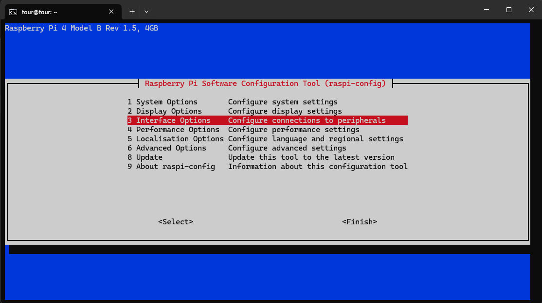 raspi-config main menu
